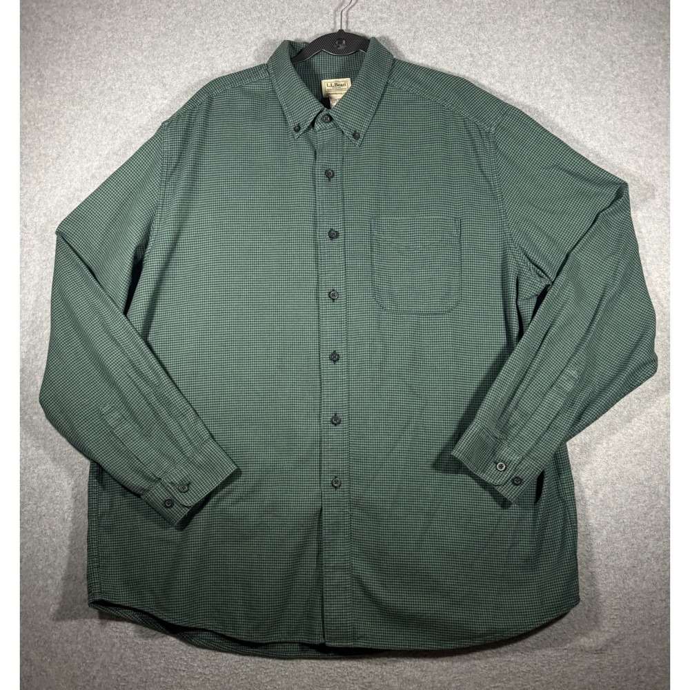 L.L. Bean Flannel Shirt XL-Reg Green Black Houndstooth Traditional Fit